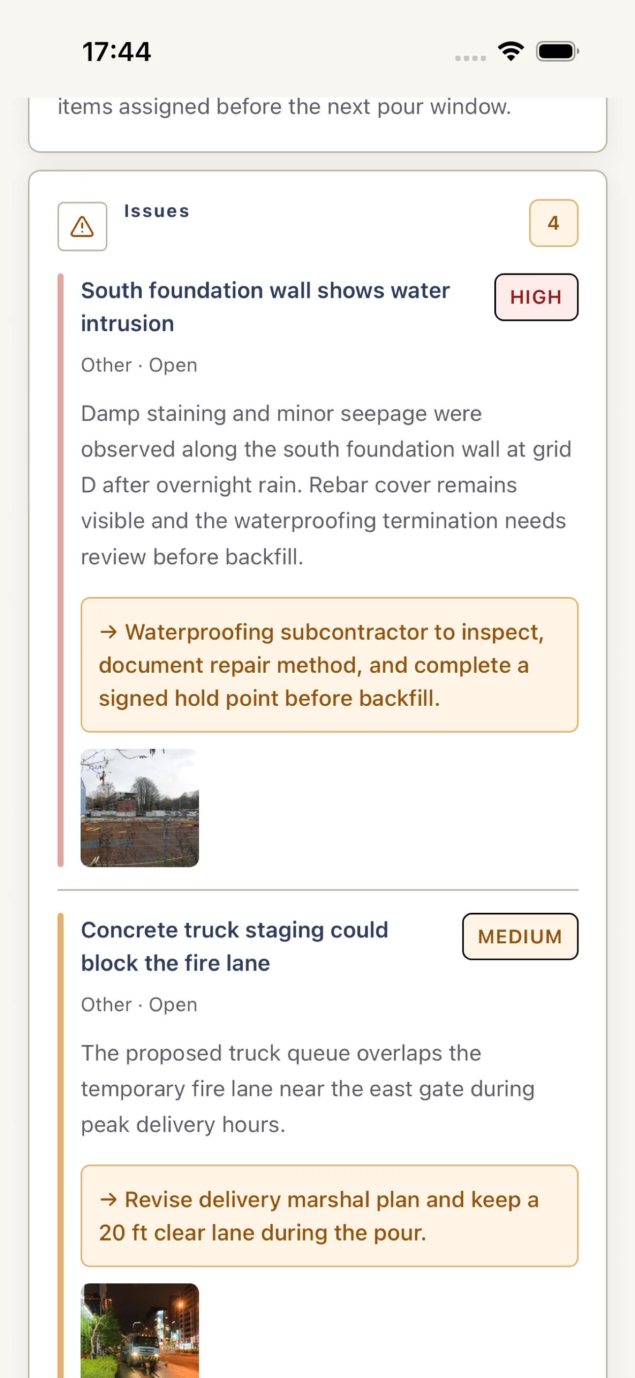 Generated Harpa Pro report showing prioritized site issues and actions