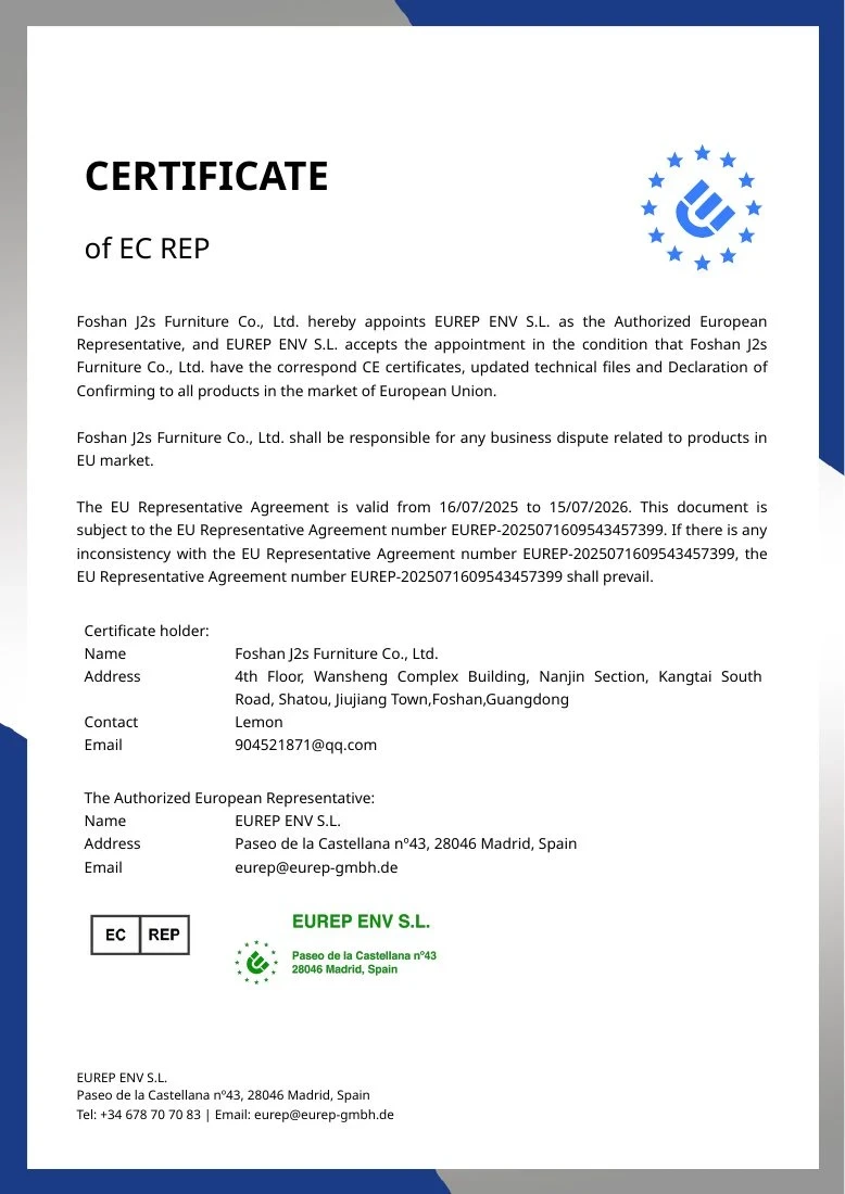 J2S European representative appointment certificate