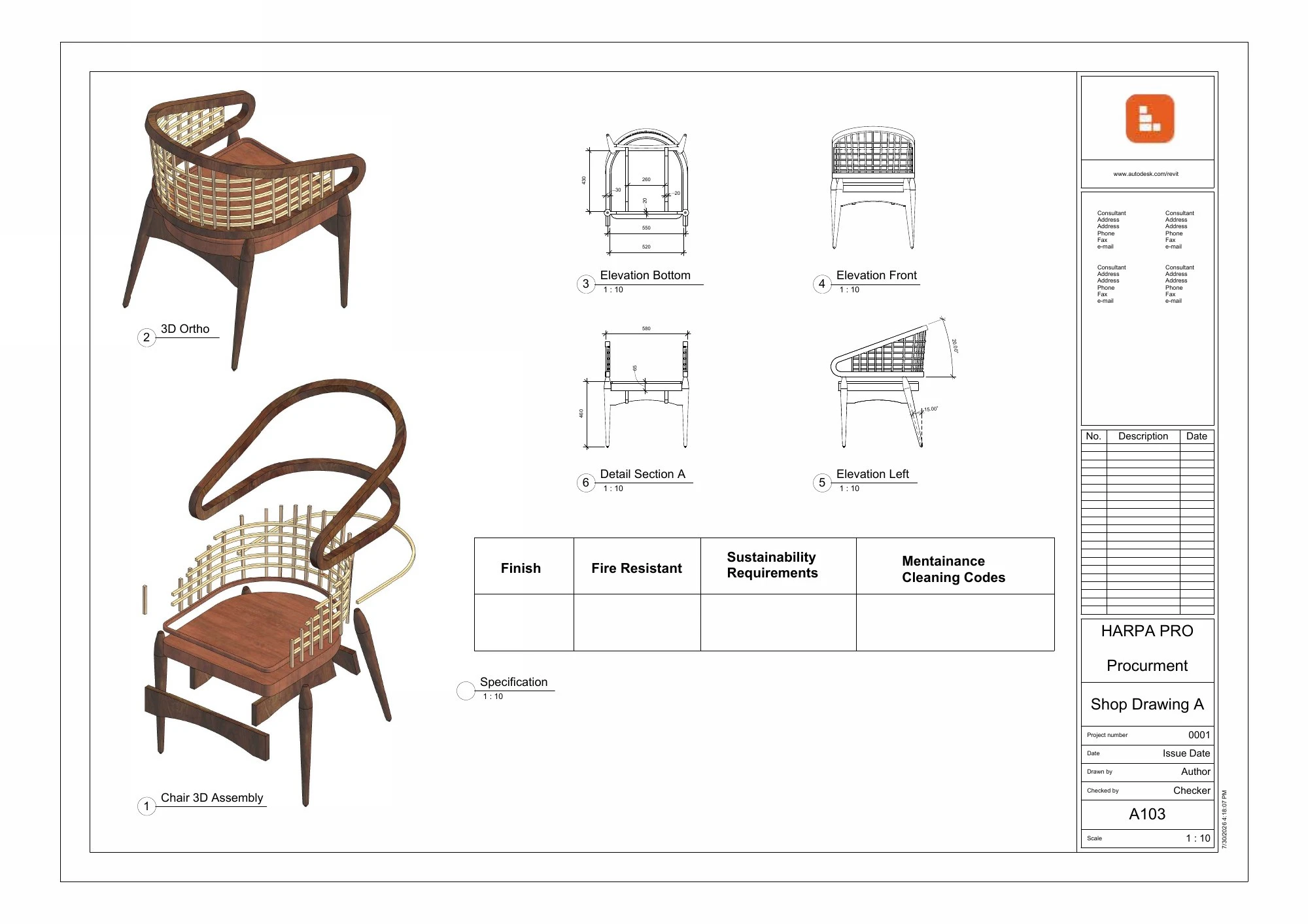 Revit A103 chair shop drawing review sheet