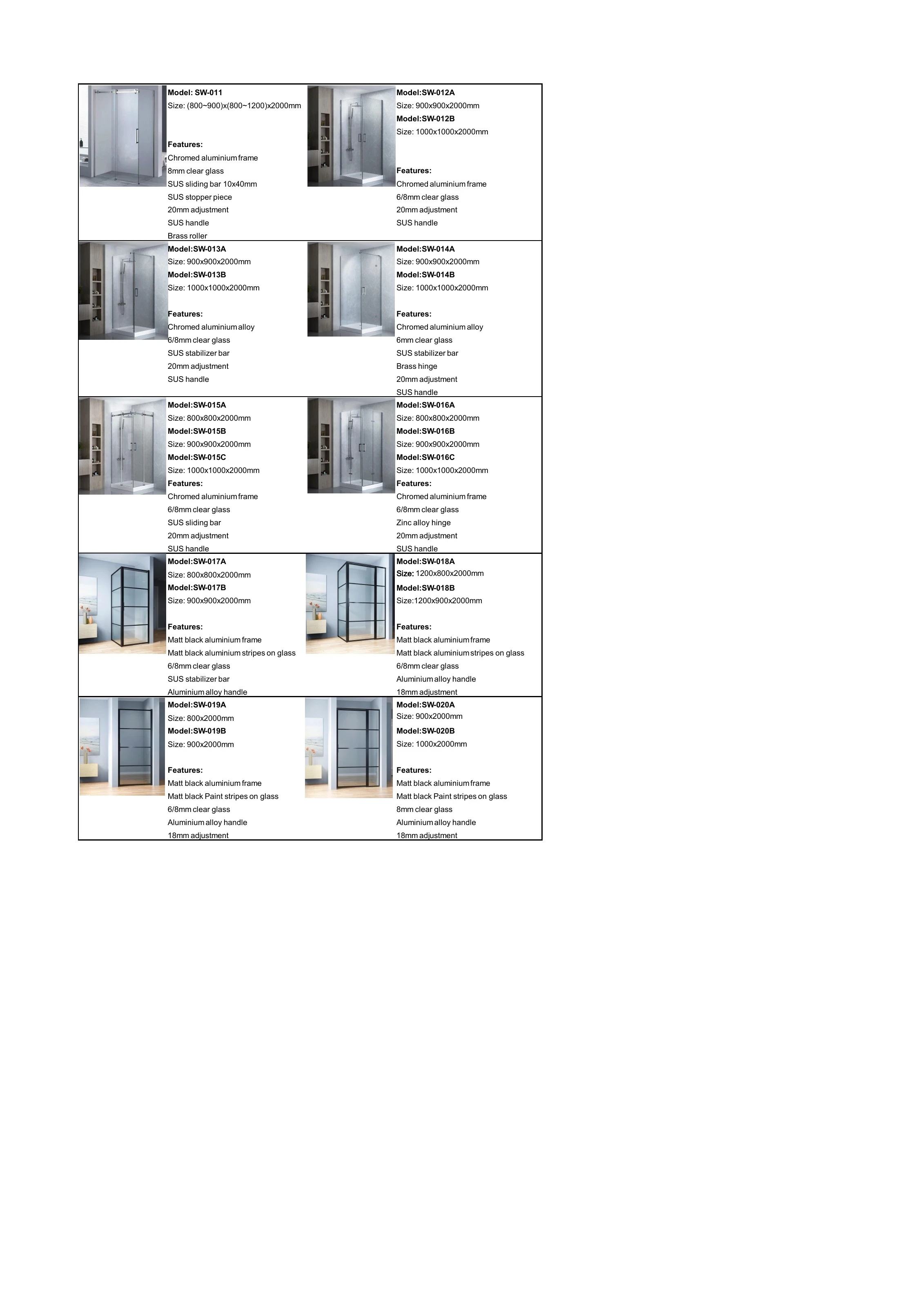 Rong Shuo SW-011 shower enclosure catalogue page